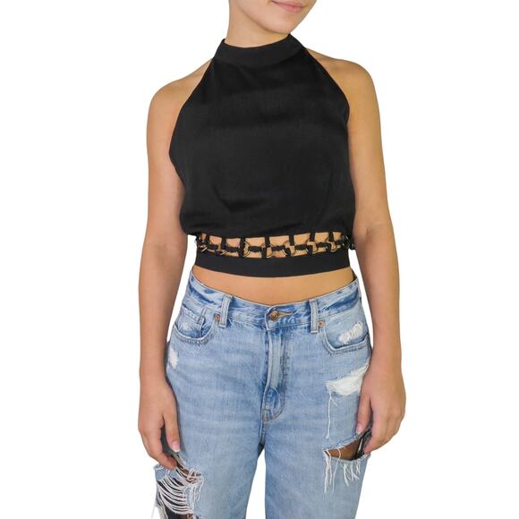 ASOS Black Caged Halter Top Crop Top Size 6 Small Sexy Going Out Cropped - Picture 1 of 6